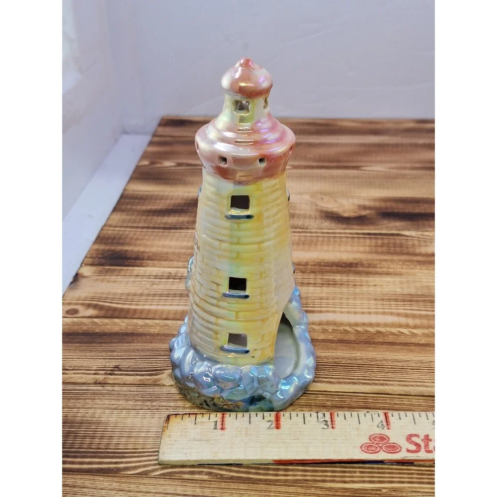 Vintage Iridescent Lighthouse Tea Light Candle Holder Bermuda Shiny Colorful‎ 7